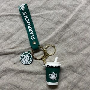 Starbucks Green and White Keychain with Cup and Logo Charm